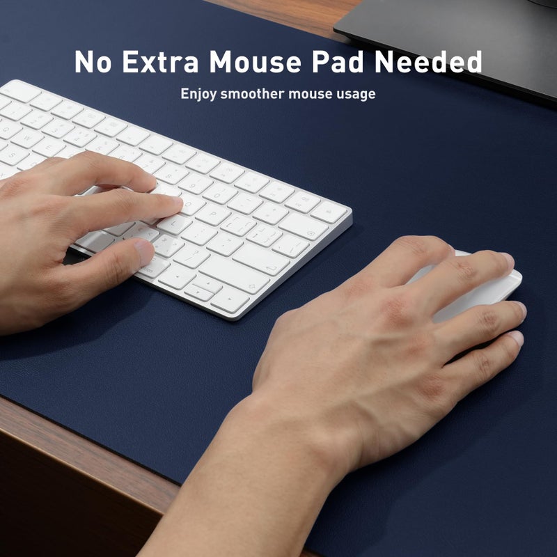Aothia Leather Desk Pad Protector, Mouse Pad,Office Desk Mat, Non-Slip PU Leather Desk Blotter, Laptop Desk Pad, Waterproof Desk Writing Pad for Office and Home (Dark Blue,36" x 17") - Image 4